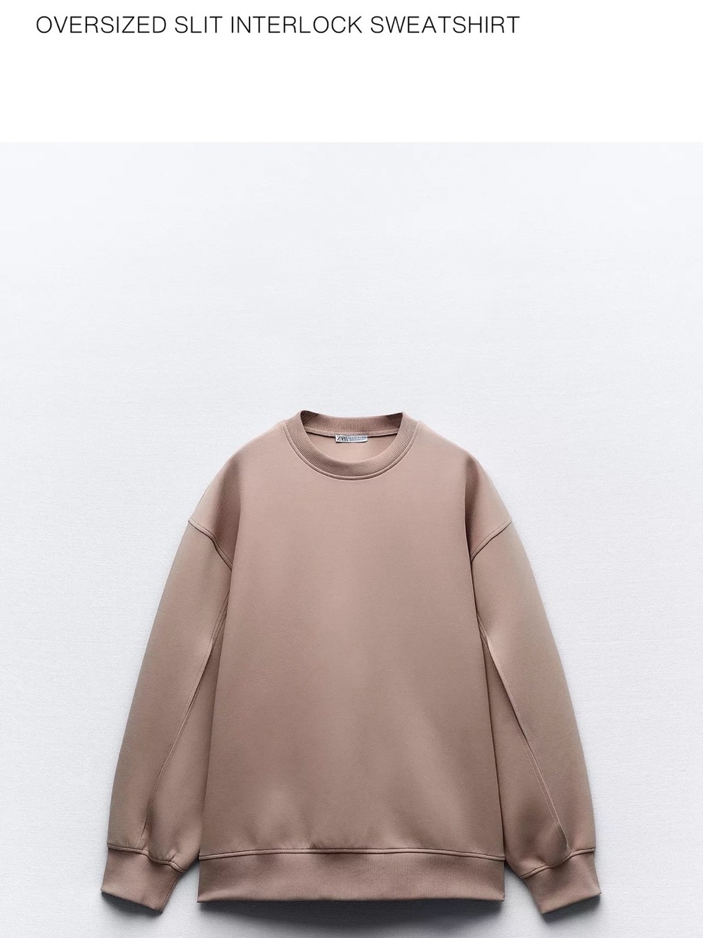 ZARA Oversized Slit Interlock Sweatshirt Taupe Beige M